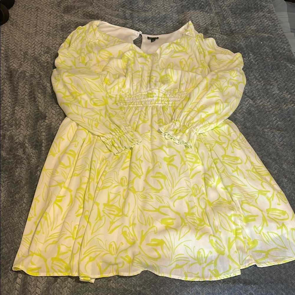 Floral White and Neon Green Dress